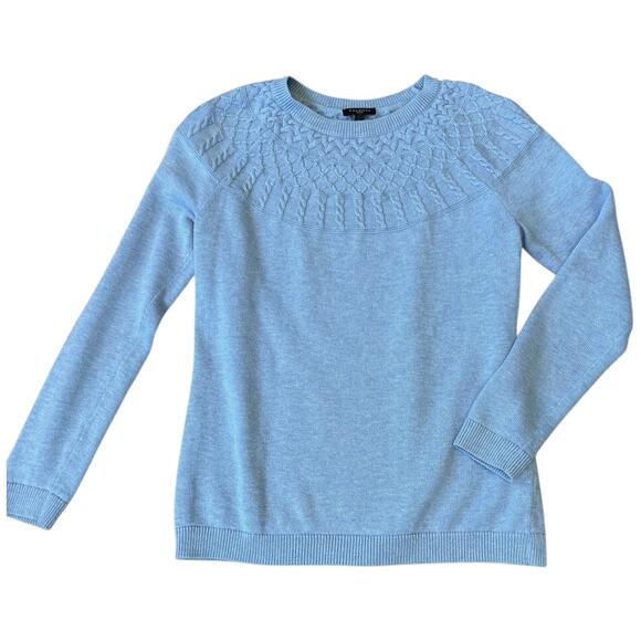 EUC Talbots Light Blue Cable-Yoke Pullover Sweater Size Small Petite S/P - Picture 4 of 10